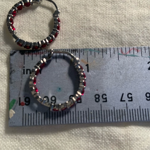 SWAROVSKI  Siam Crystal Hoops in SS - Picture 5 of 9